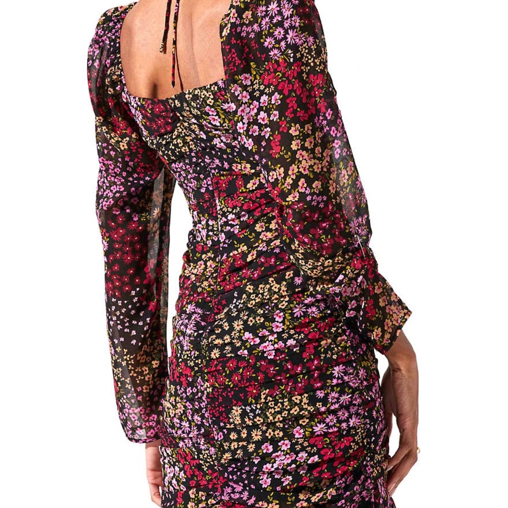 Astr Floral Midi Dress in Black with Pink & Green Accents - Picture 3 of 7